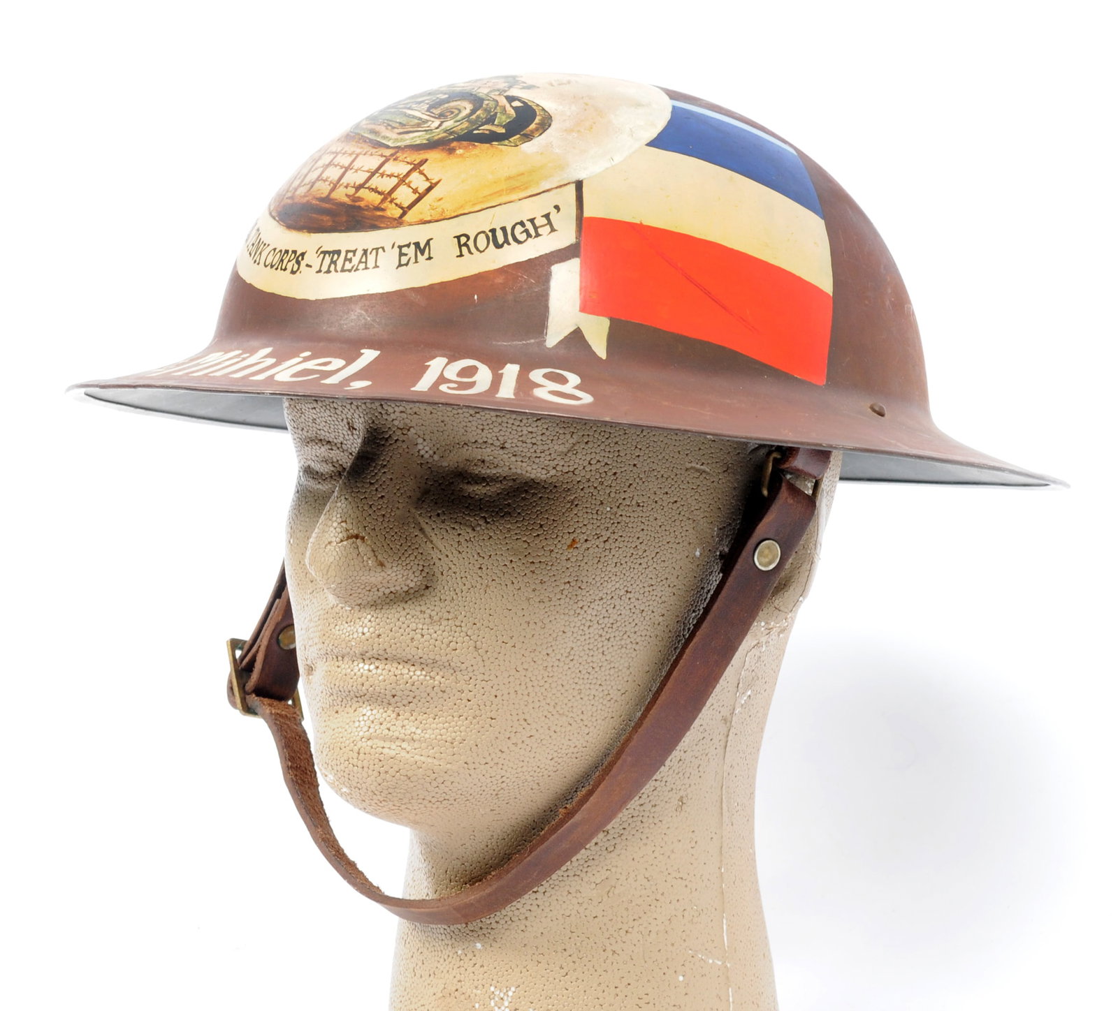 Interesting Repro US WWI Dough Boy Helmet Tank Corp Battle of St. Mihiel, France Commemorative(APL) (1 of 10)
