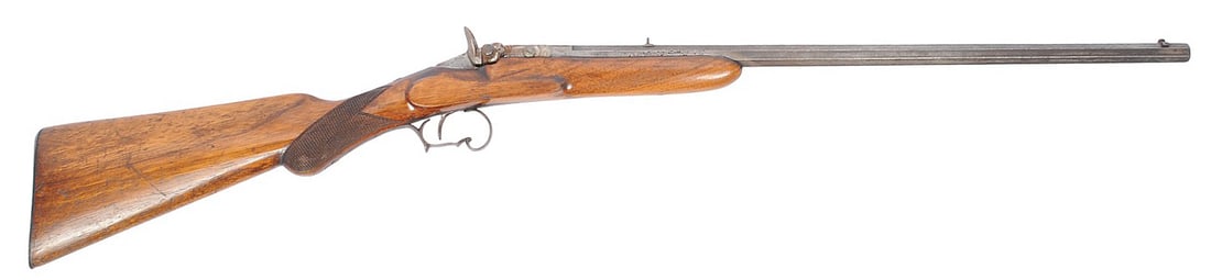 Belgian Flobert 22. Cal Breech Loading Single Shot Rifle No FFL (B3W1): A Belgian Flobert 22. Cal Breech Loading Single Shot Rifle in fair to good condition with a dirty and defined bore. The action does not appear to function properly with moderate wear and cosmetic dama