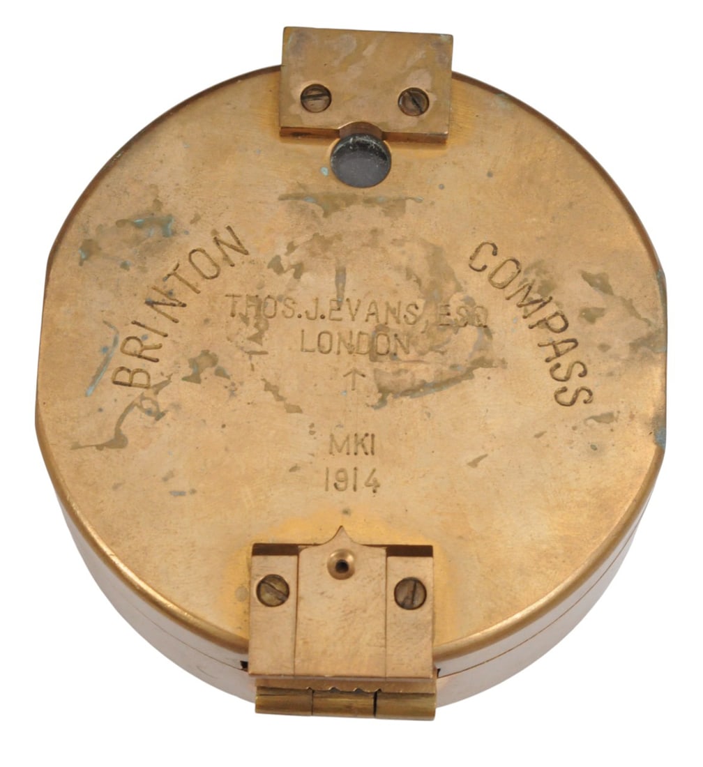 British Military WWI era Brass 1914 Brinton Compass (E2N): A nice and attractive British Military WWI era Brass 1914 Brinton Compass in very good condition.