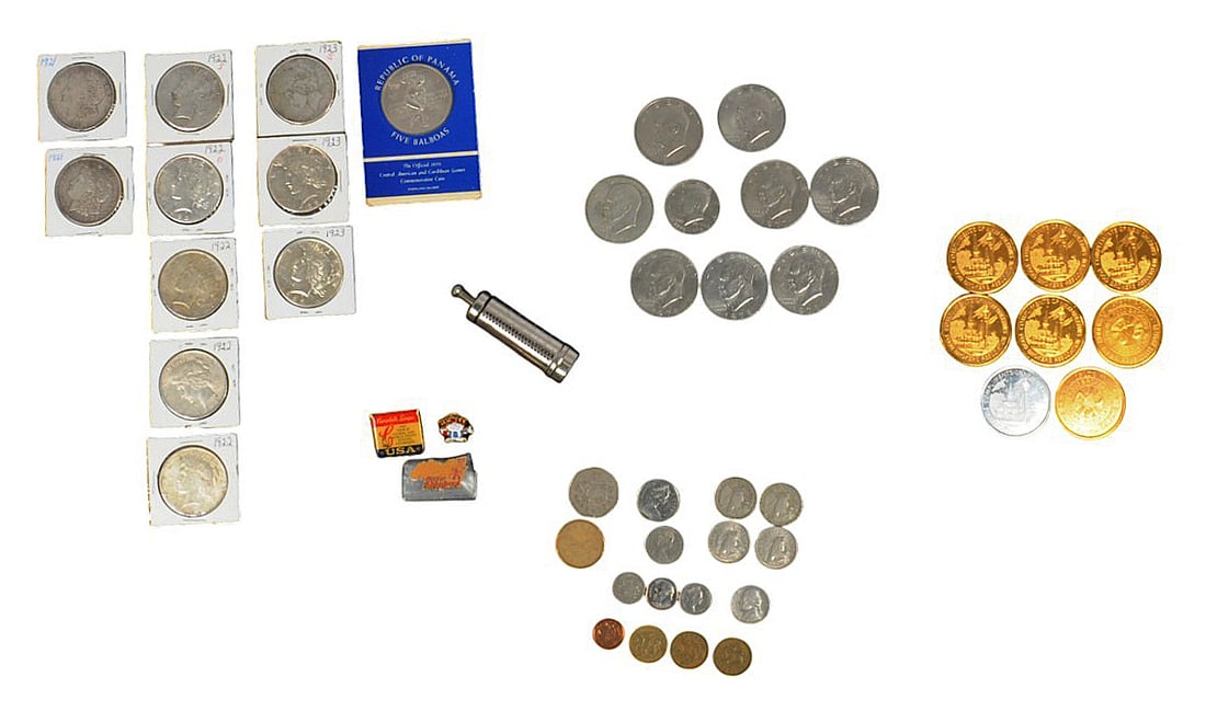Large US, Foreign Coin, Pin, and Doubloon Lot of 48(A2W) (1 of 6)