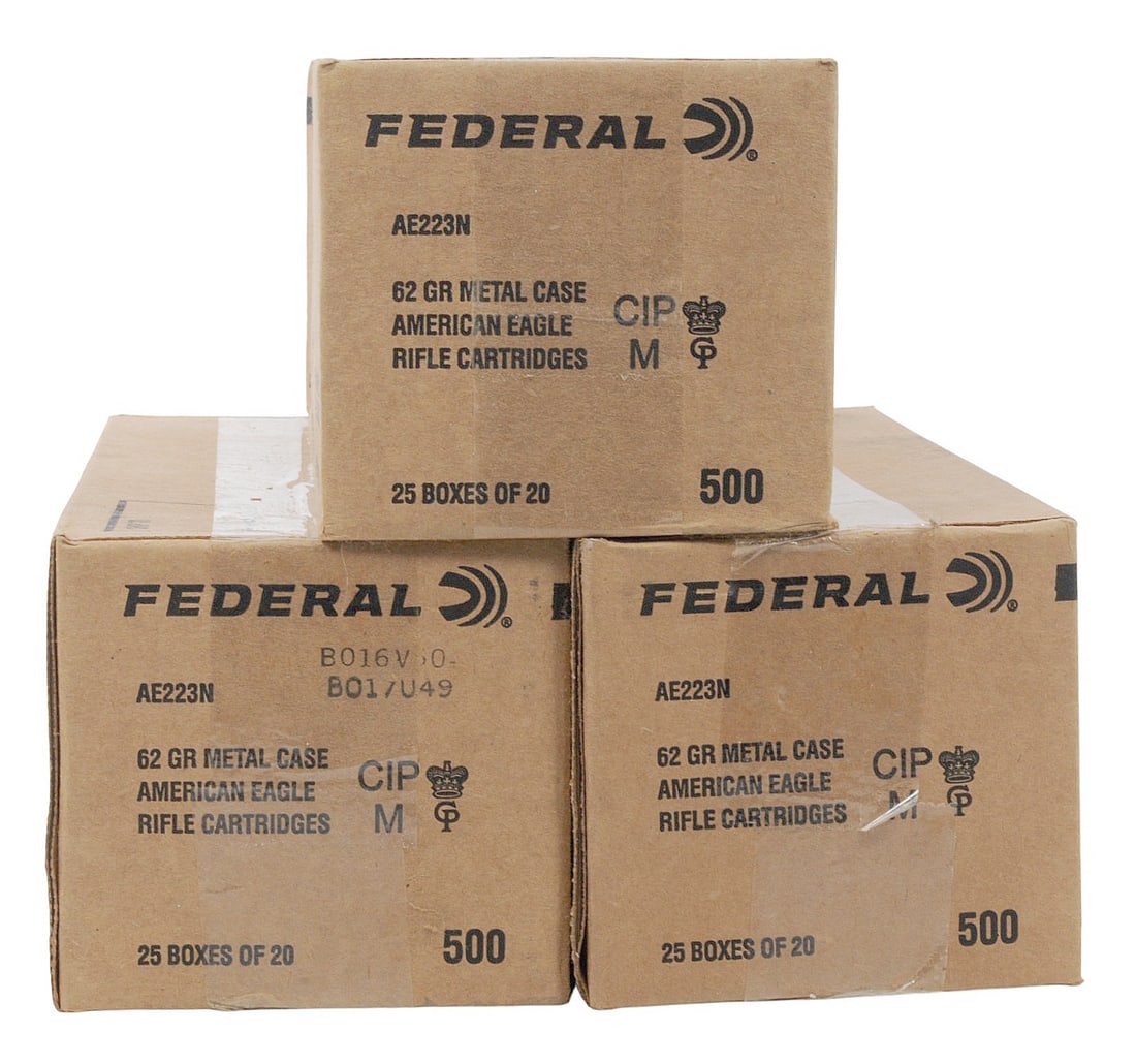 Federal 5.56x45mm 62Gr Box Lot of 1500 Rds. (A2J): A Federal 5.56x45mm 62Gr Box Lot of 1500 Rds. in good to very good condition.