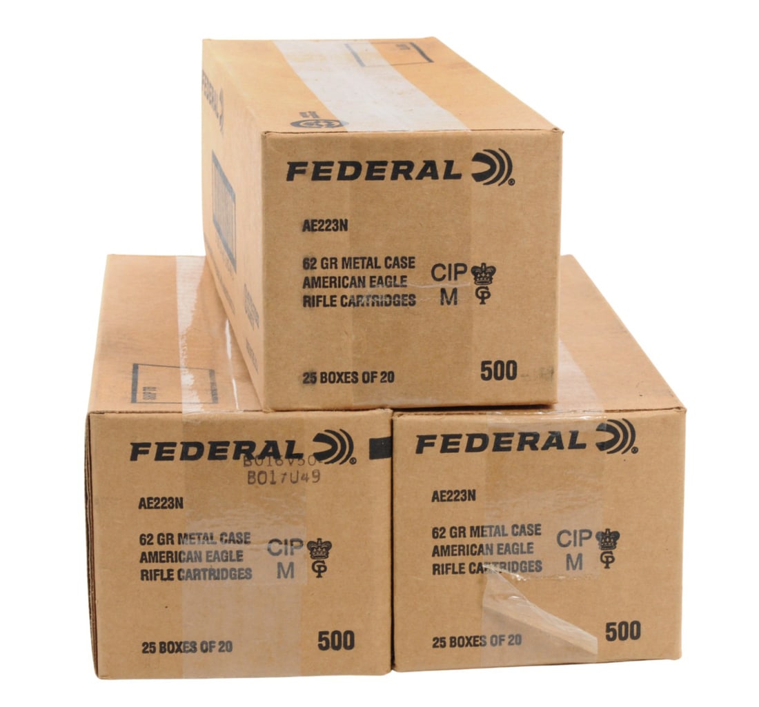 Federal 5.56x45mm 62Gr Box Lot of 1500 Rds.(A2J): A Federal 5.56x45mm 62Gr Box Lot of 1500 Rds. in good to very good condition. 