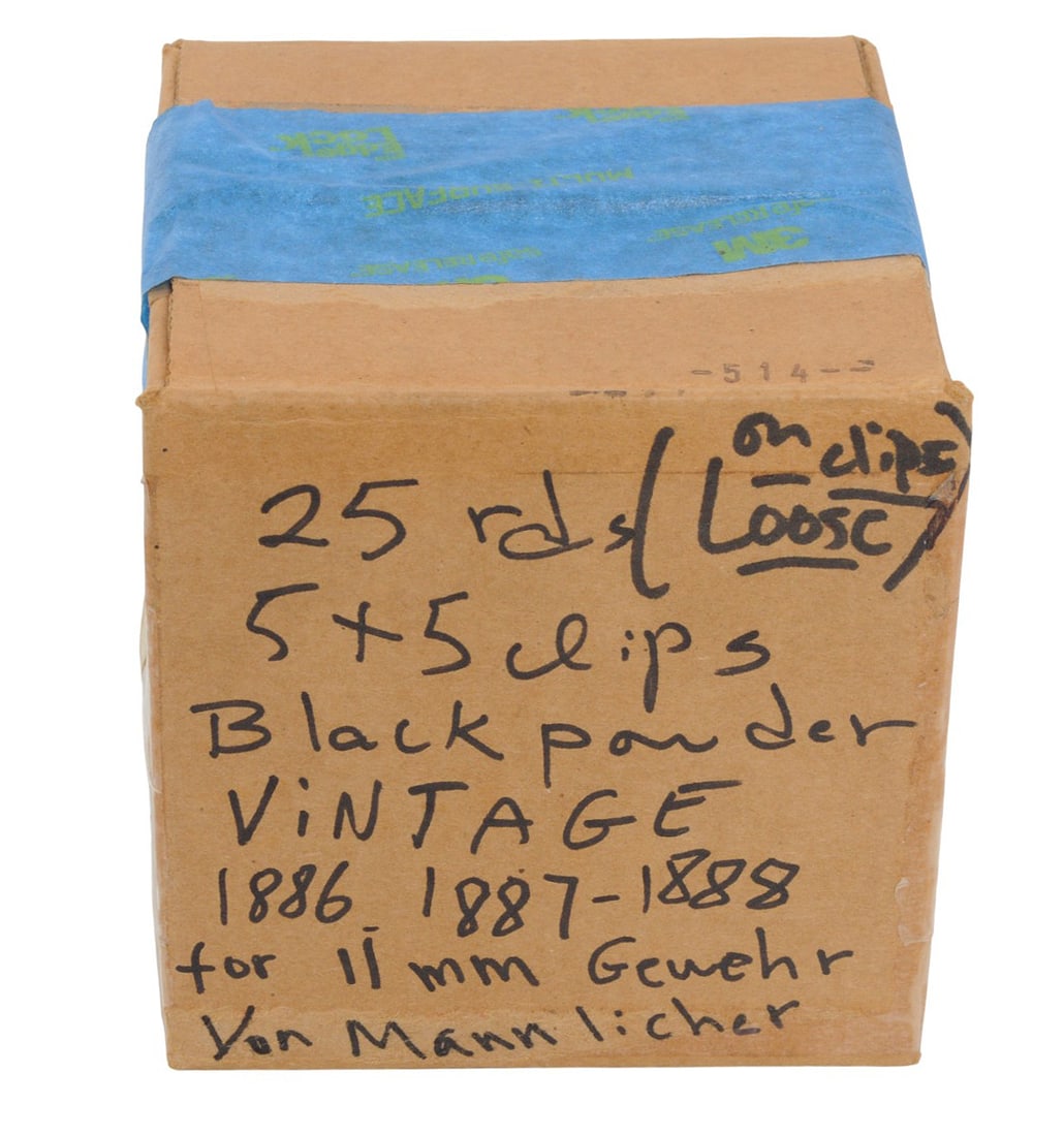 German 1886-1888 11mm Mauser Lot of 25 Rds. on Clips (HKB): A German 1886-1888 11mm Mauser Lot of 25 Rds. on Clips in poor to fair condition. The ammo is heavily corroded on fair condition clips.