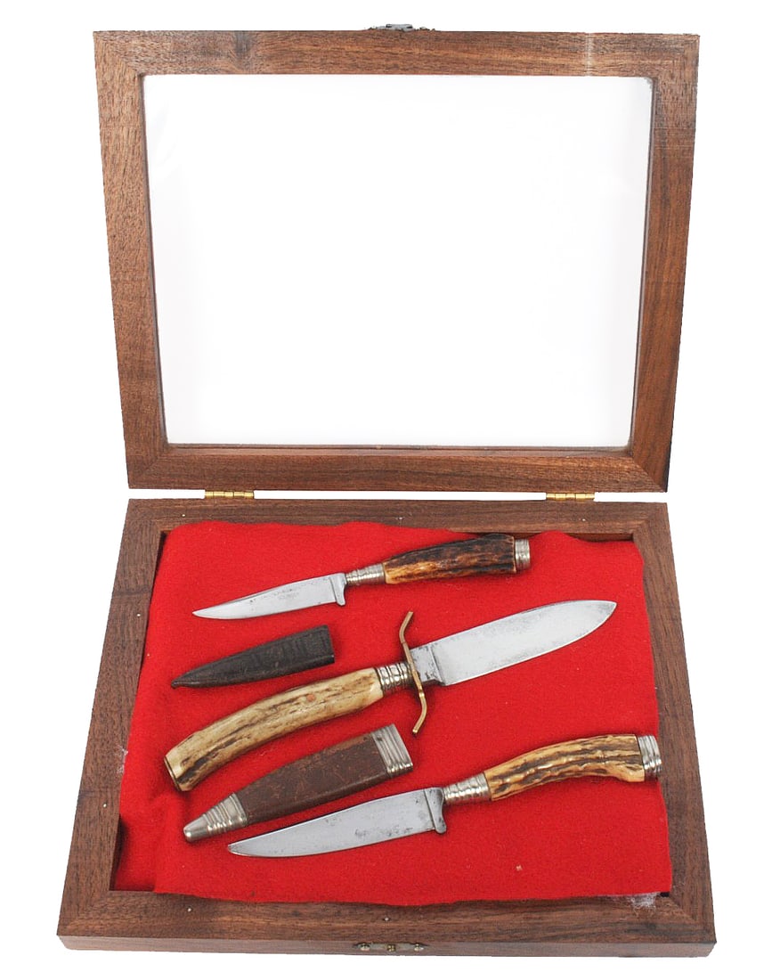 Vintage Early 20th Century Stag American Cased Hunting Knife Lot of 3 (CPD) (1 of 4)
