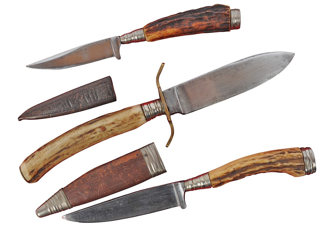 Vintage Early 20th Century Stag American Cased Hunting Knife Lot of 3 (CPD) - 3