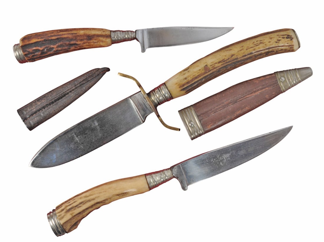 Vintage Early 20th Century Stag American Cased Hunting Knife Lot of 3 (CPD) - 4