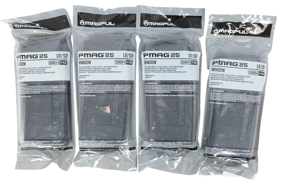 Magpul Gen 3 Window AR10 7.62x51mm 25rd. Magazine Lot of 4(JGD): A Magpul Gen 3 Window AR10 7.62x51mm 25rd. Magazine Lot of 4 in very good condition. 