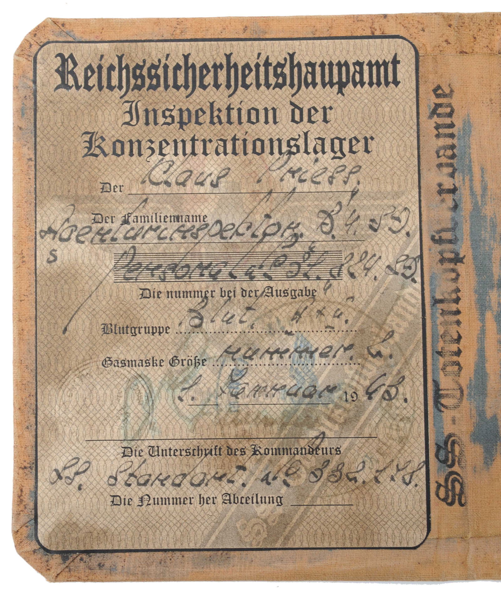 Scarce *German WWII Dienstausweis ID Card for an SS Concentration Camp Inspector (APL) - 2