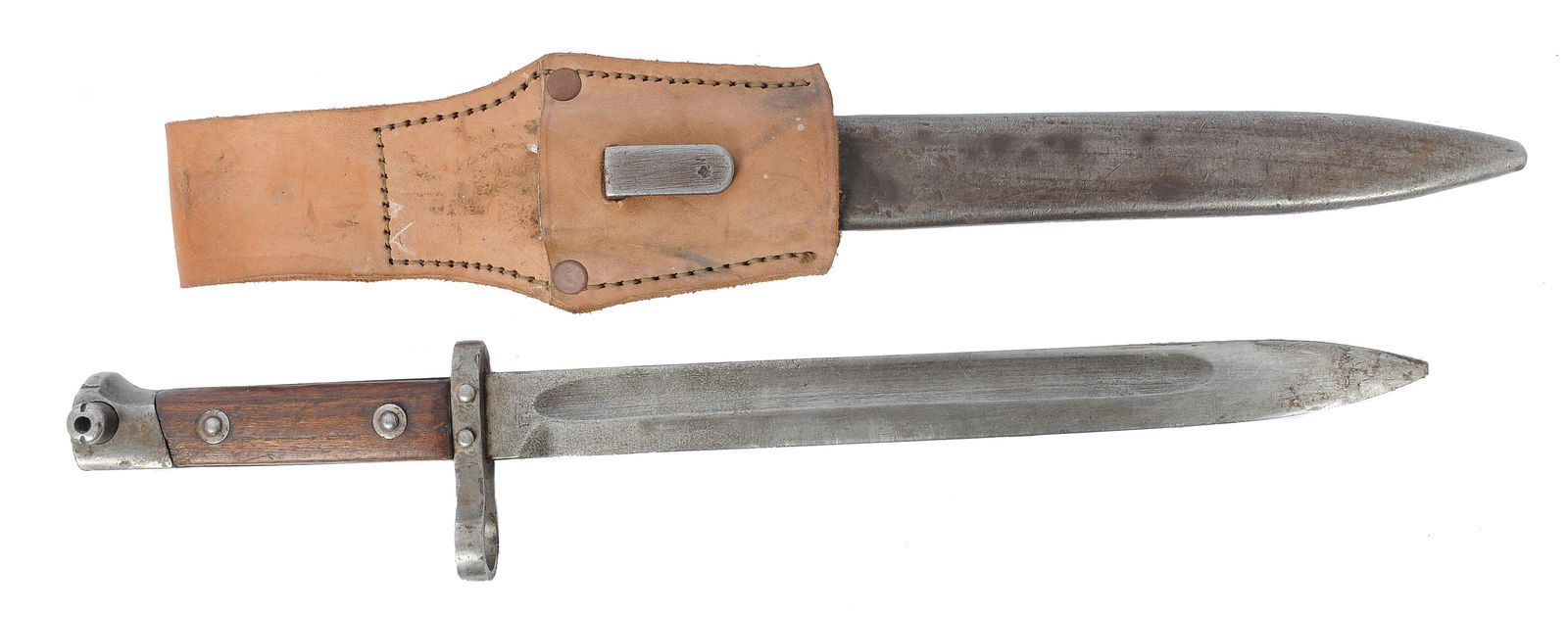 Austrian Military WWI-II era Model 1895 Steyr Rifle Bayonet (MAT): An Austrian Military WWI-II era Model 1895 Steyr Rifle Bayonet in good to very good condition with it's scabbard and frog.