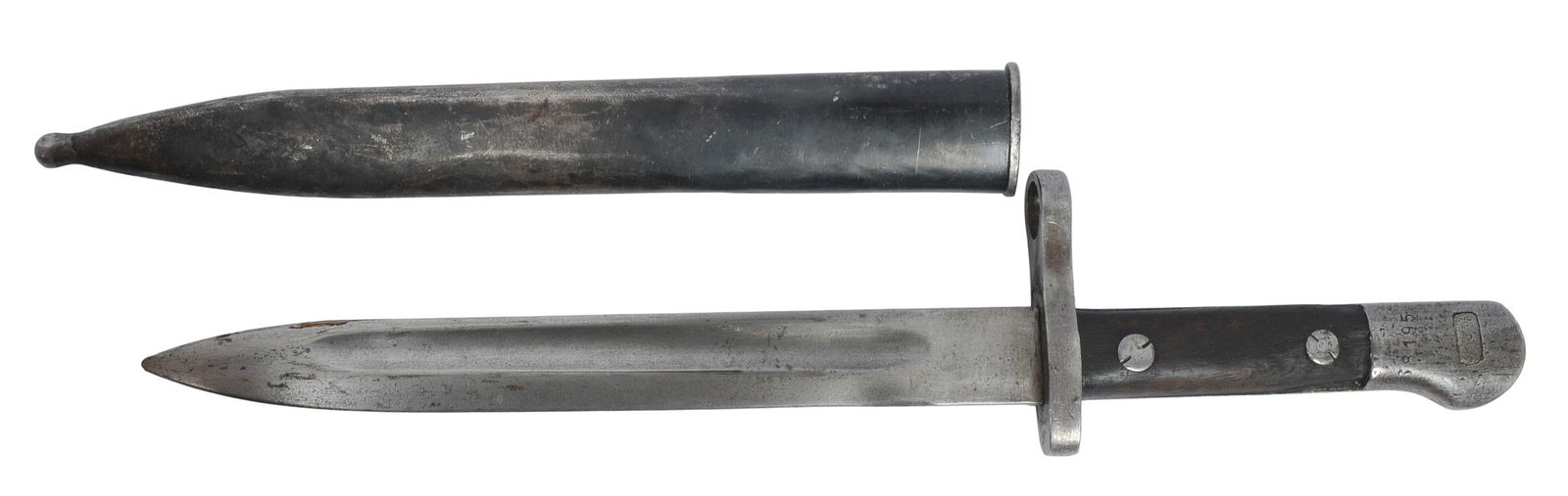 Spanish Military M-1893 Mauser Rifle Bayonet (MAT): A Spanish Military M-1893 Mauser Rifle Bayonet in good to very good condition with scabbard.