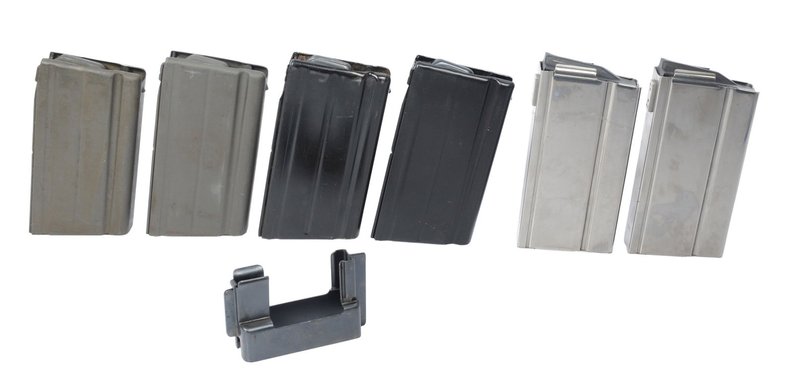 Six M14/M1A 7.62x51mm Magazines with Loading Tool (JGD): A lot of Six M14/M1A 7.62x51mm Magazines with Loading Tool all in good to very good condition. A mix of modern, US GI, and aftermarket magazines. 