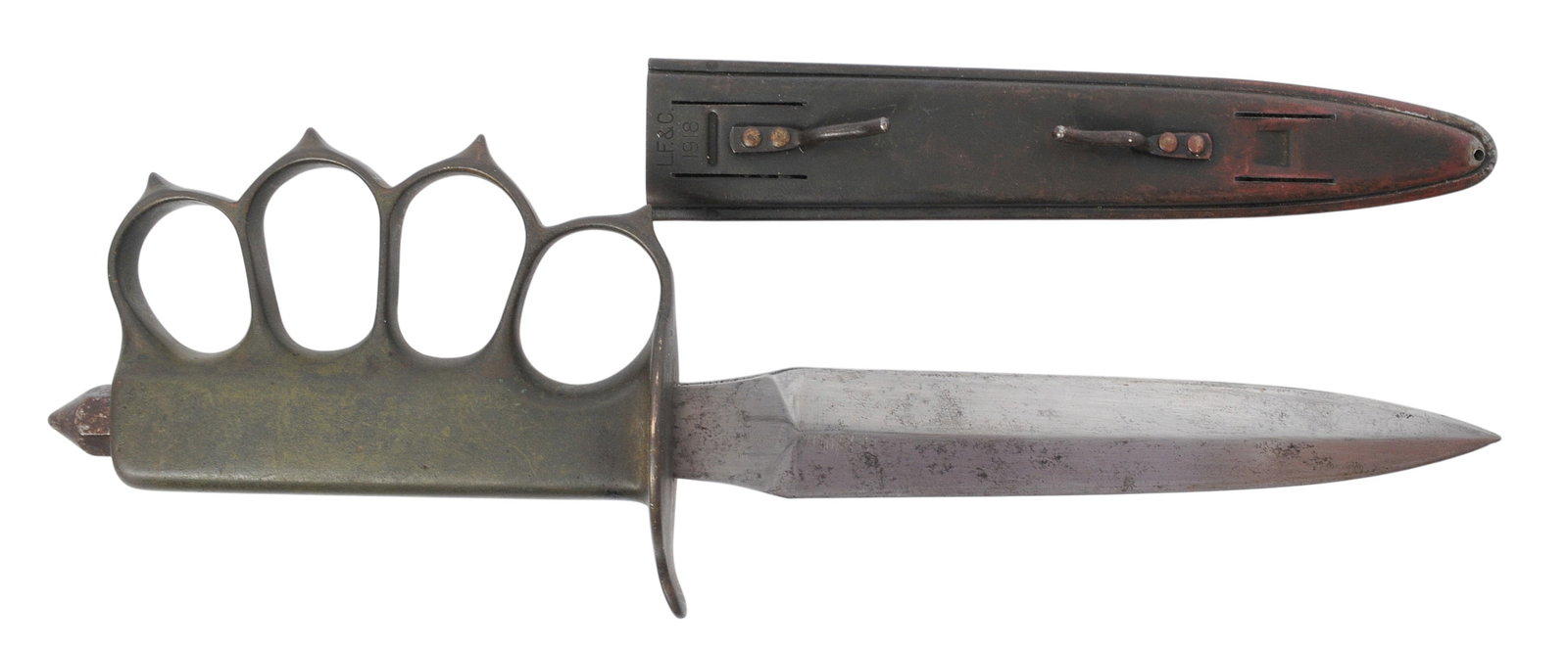 US Military WWI-II era M1918 LF&C Trench Knife (CAH): This US Military WWI-II era M1918 LF&C Trench Knife is in good to very good condition and includes the scarce LF&C scabbard. 
