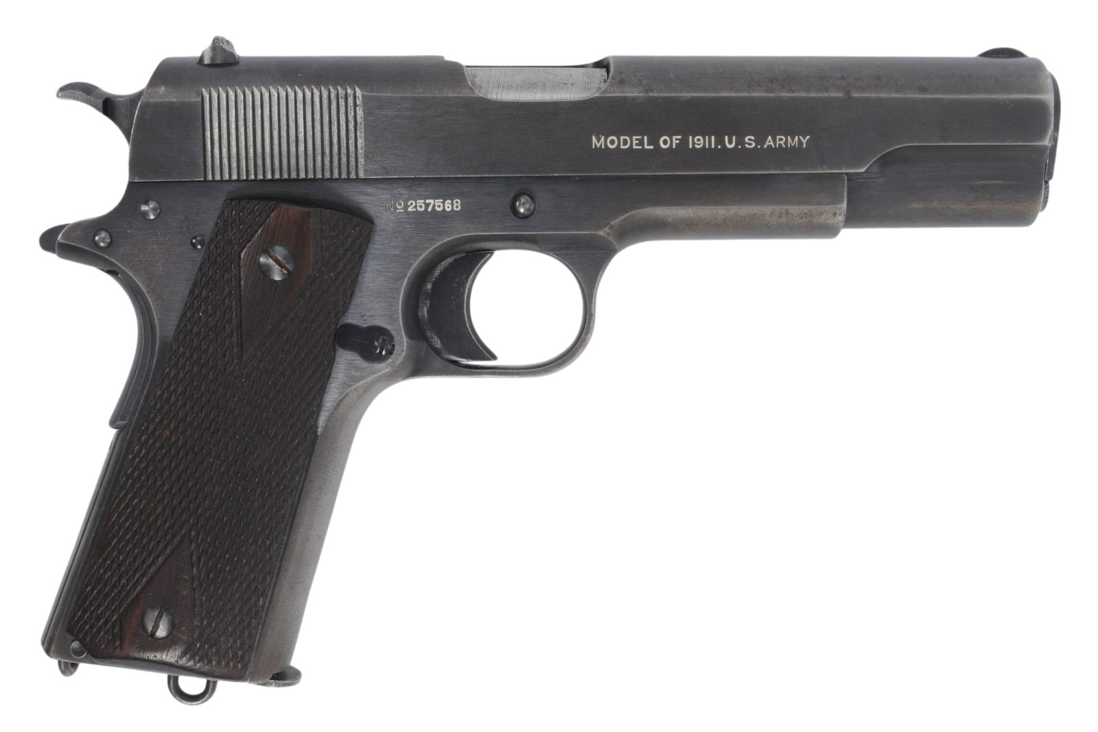 1918 Dated Colt M1911 .45 ACP Semi-auto Pistol FFL Required: 257568 (CAH1): A 1918 Dated Colt M1911 .45 ACP Semi-auto Pistol that is in good condition with a bright and defined bore. The action appears to function proper, and the finish shows standard to well used service