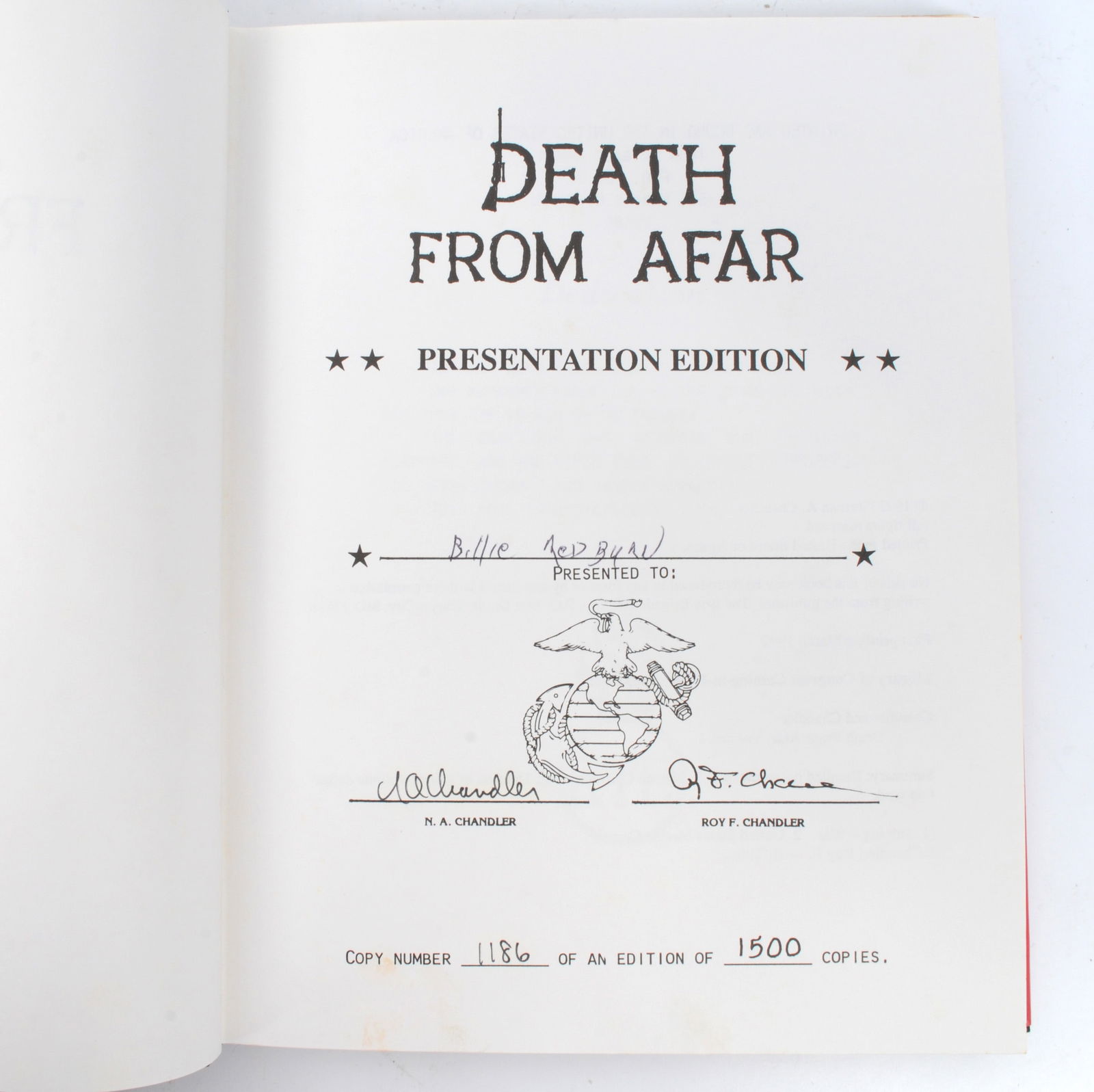 Signed by Carlos Hathcock"Death from Afar Volume I Maine Corp Sniping" by Chandler & Chandler (BCW) - 4
