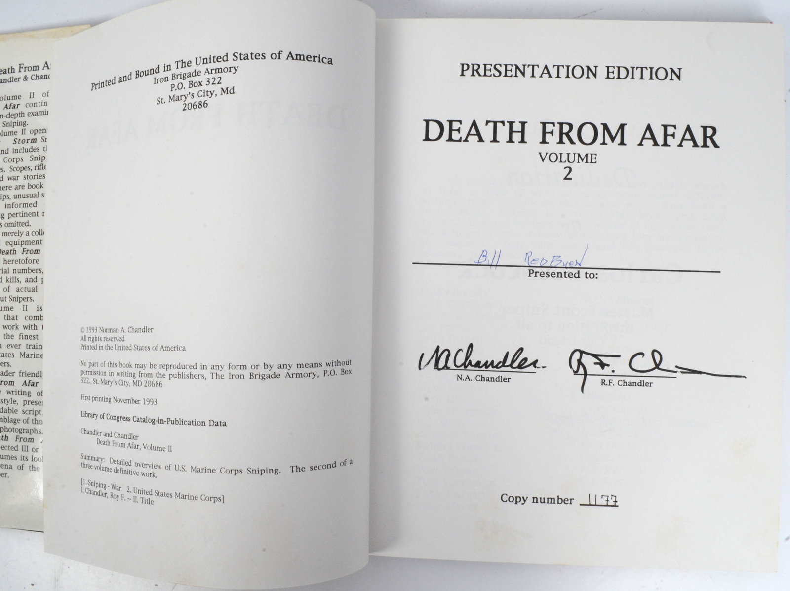 Signed by Carlos Hathcock"Death from Afar Volume II Maine Corp Sniping" by Chandler & Chandler (BCW) - 3