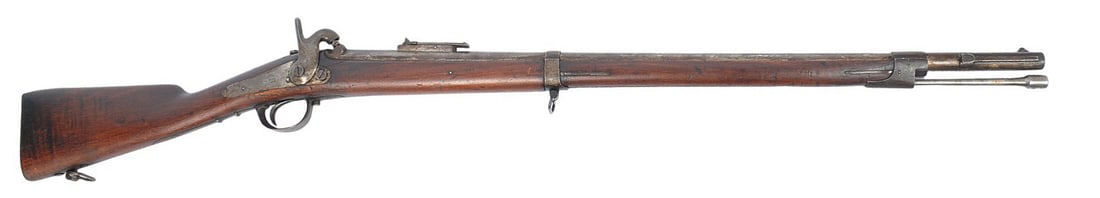 Rare Civil War era Belgian Model 1846 .71 caliber "Carbine A Tige" Percussion Rifle - Antique (A1): A rare Civil War era Belgian Model 1846 .71 caliber "Carbine A Tige" Percussion Rifle in very good condition. It has a patina/bright finish, iron mountings, walnut stock, a single shot percussion