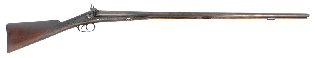 Civil War era English WM Durst 12 Ga. Double-Barrel Shotgun - no FFL needed (A1): A Civil War era black-powder English WM Durst 12 Ga. Percussion Double-Barrel Shotgun in good condition with long __" barrels.