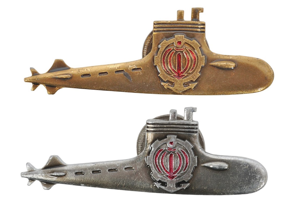 Islamic Iranian Submarine Officer & Enlisted Badges (A): Islamic Iranian Submarine Officer and Enlisted Badges in very good condition. Obsolete and hard to find as most are on the bottom of the sea...since we sank all their boats...