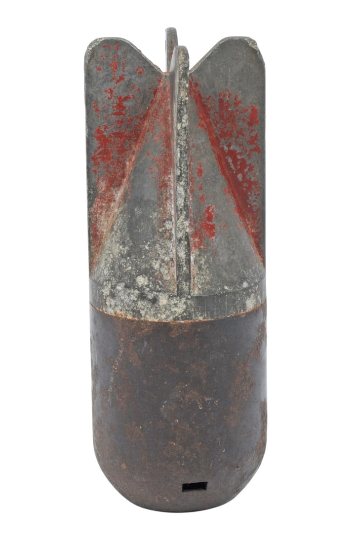 Inert Italian WWII "Red Devil" 45mm Brixia Model 35 Mortar Bomb (A): An inert Italian WWII "Red Devil" 45mm Brixia Model 35 Mortar Bomb that is in good condition but most of its paint and its pin is missing. Used in the interesting Quick Fire Brixia Mortar system, thes