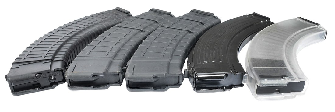 Mixed Grouping of Five AKM/AK74 7.62x39mm/5.45x39mm 40/45 Round Magazines (JGD) - 3