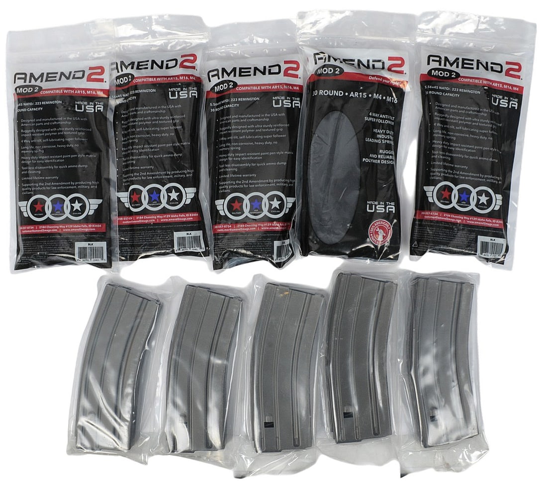 10 30-Round 5.56x45mm AR-15 Magazines (JGD): A lot of 10 30-Round 5.56x45mm AR-15 Magazines, half of them are Amend 2 magazines and the rest common STANAG magazines. 