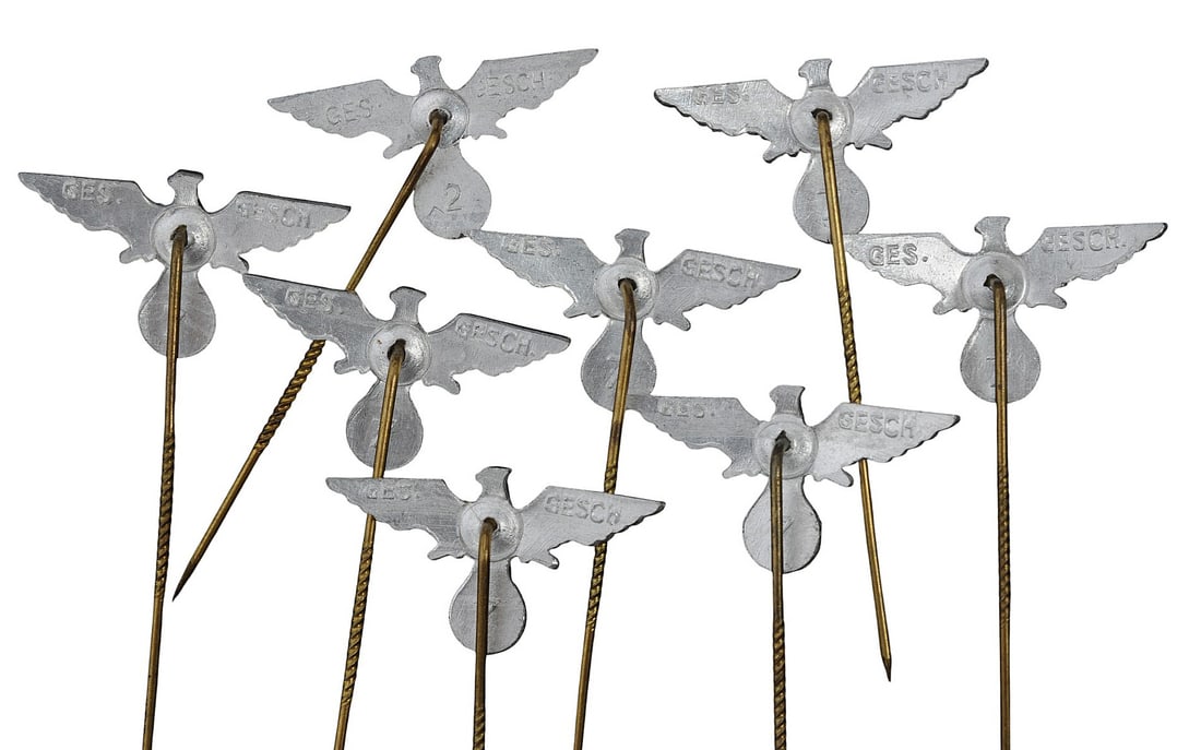 Eight German WWII Veteran Service Stickpins Group Lot (A) - 3