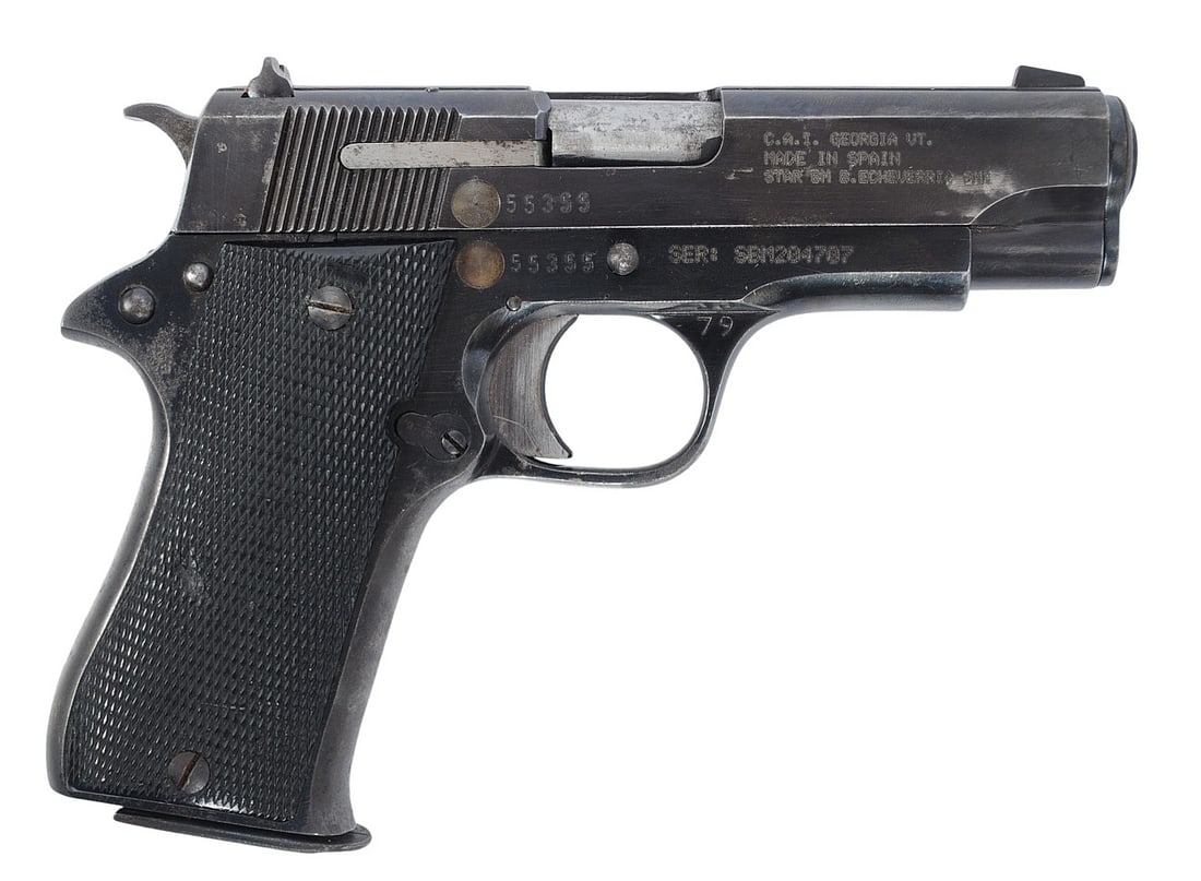 Spanish Star Model S.A. 9mm Semi Auto Pistol FFL SBM204707(TST1): A Spanish Star Model S.A. 9mm Semi Auto Pistol in good condition with a bright and defined bore. The action appears to function properly with moderate wear to the original finish. The pistol comes