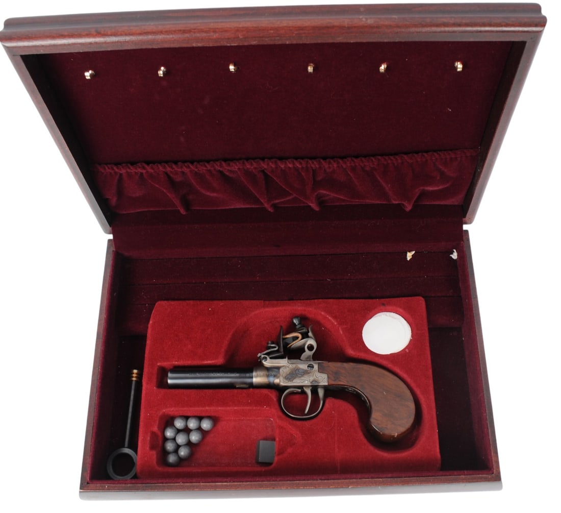 Contemporary Cased Italian Palmetto Arms "Lafayette Gamblers FLintlock Pistol" - no FFL needed (A1) - 2