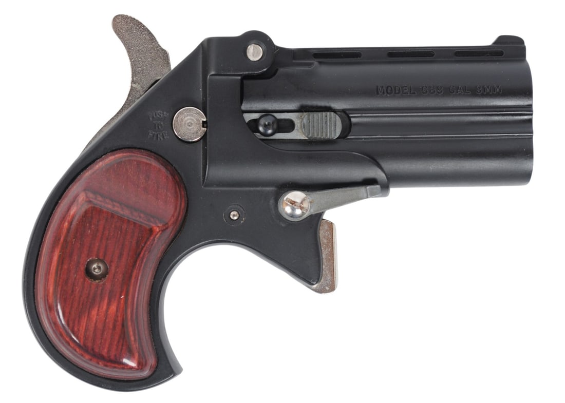 Cobra Model C89 9mm Single Action Derringer FFL 3569918 (OMW1): A Cobra Model C89 9mm Single Action Derringer in good to very good condition with a bright and defined bore that needs light cleaning. The action appears to function properly with minor wear to the
