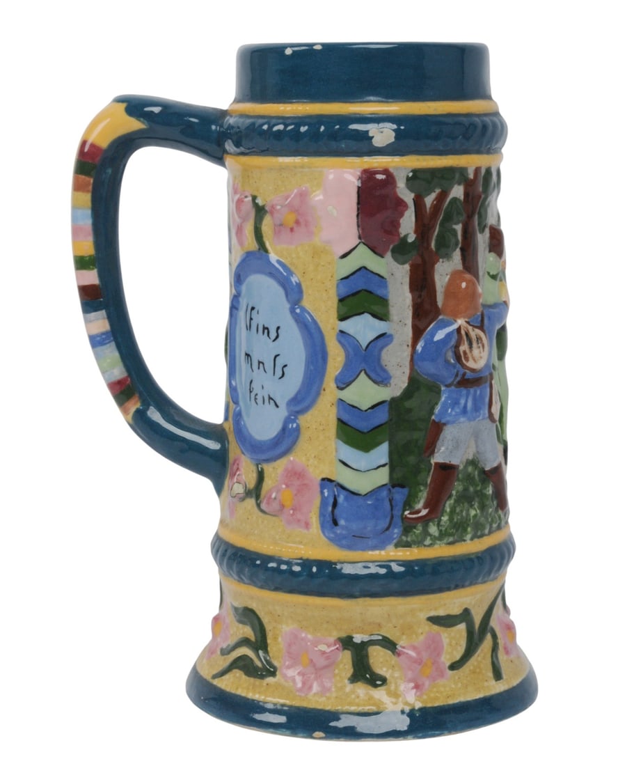 German 750 ML Beer Stein (EDN): German 750 ML Beer Stein in good to very good condition with nice designs and minimal wear.