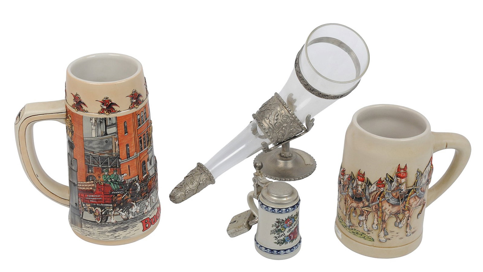Budweiser 1980's, German Pewter Miniature, and Pewter Beer Horn / Stein Lot of 4 (EDN) (1 of 20)