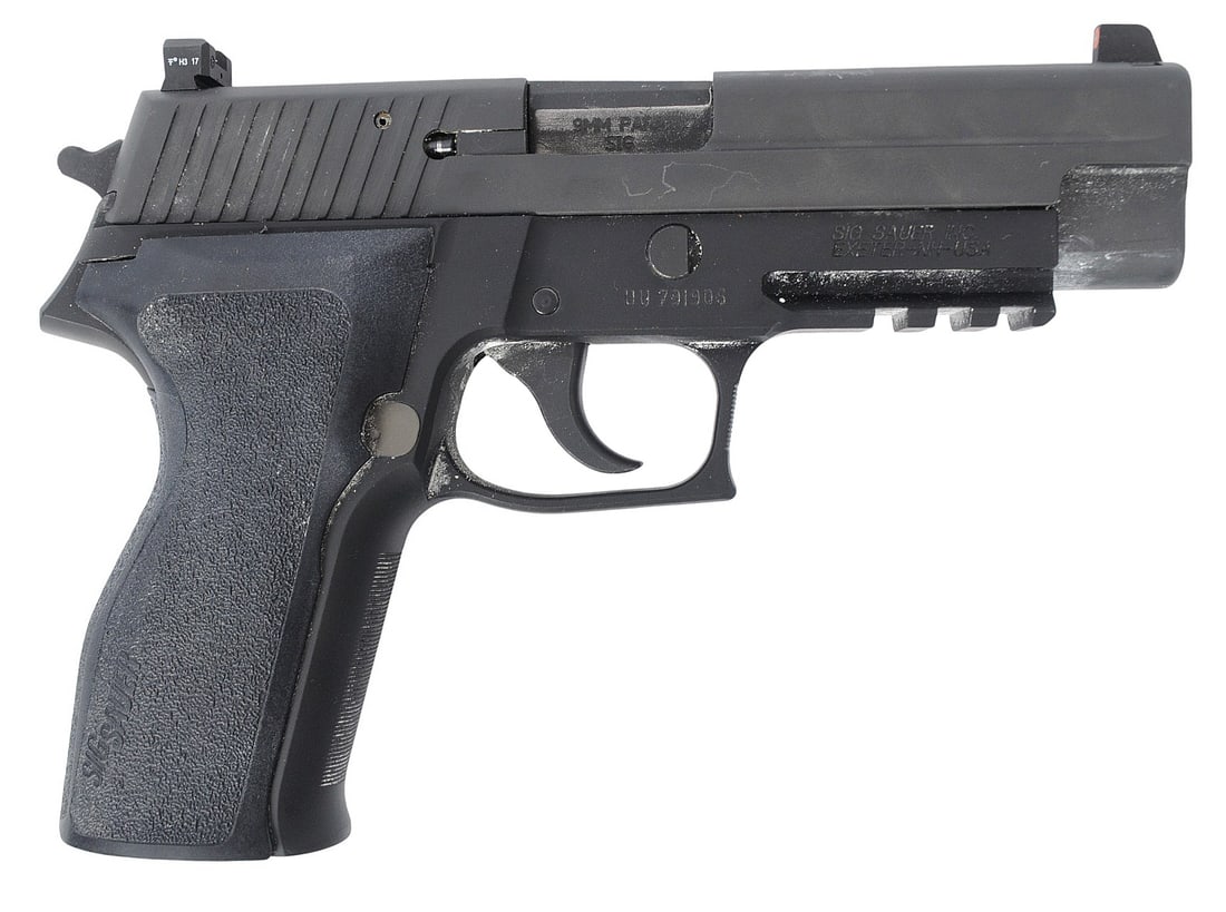 Sig P226 Navy MK25 Edition 9mm Semi Auto Pistol FFL UU791906 (A2R1): A Sig P226 Navy MK25 Edition 9mm Semi Auto Pistol in good to very good condition with a bright and defined bore. The action appears to function properly with minor wear to the original finish and no m