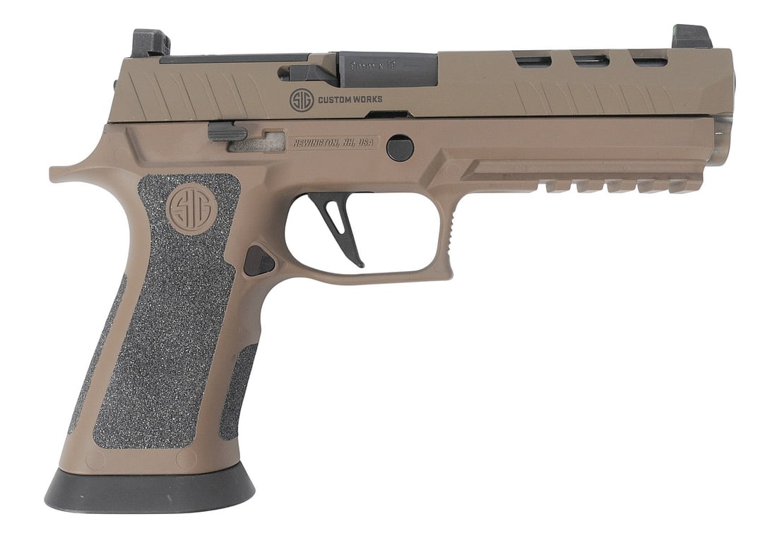 Sig P320 X5 Legion DHE Custom Works 9mm Semi Auto Pistol FFL 58H325952(A2R1): A Sig P320 X5 Legion DHE Custom Works 9mm Semi Auto Pistol in very good condition with a bright and defined bore. The action appears to function properly with minor wear to the original finish and no