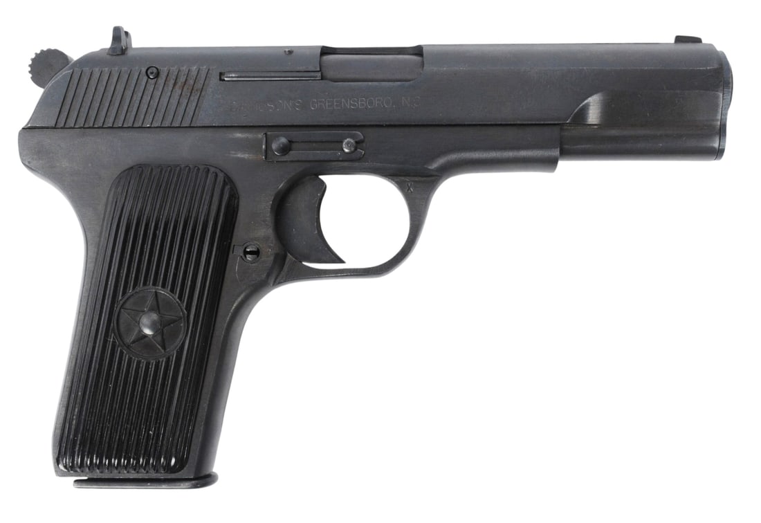 Chinese Norinco Model 213 Tokarev 7.62x25mm Semi Auto Pistol FFL 421114 (P2A1): A Chinese Norinco Model 213 Tokarev 7.62x25mm Semi Auto Pistol in good to very good condition with a bright and defined bore. The action appears to function properly with minor wear to the original fi