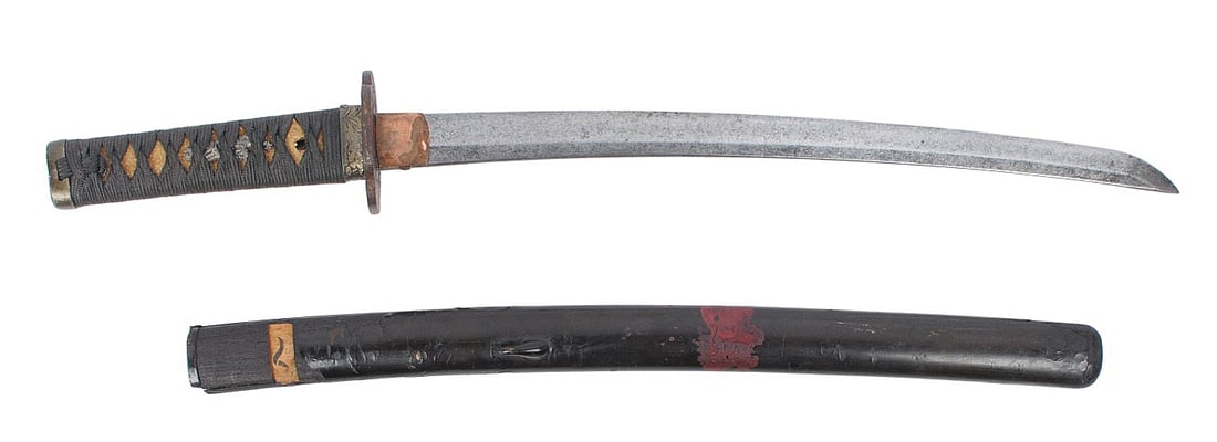 Rare Japanese Wakizashi with Mid Edo Era (1603-1868) Sword and (1912-1926) Taisho Era Fittings (BM) - 2