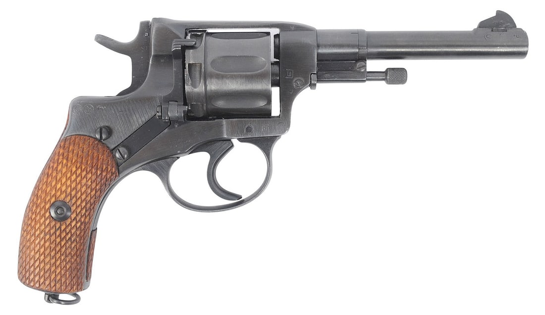 Soviet Military M1895 7.62x38 R Gas-Seal Double-Action Revolver FFL Required: 10621 (A1): An import early 1922-dated Soviet Military M1895 7.62x38 R Gas-Seal Double-Action Revolver in very good condition with a bright and defined bore. The action appears to function properly with solid