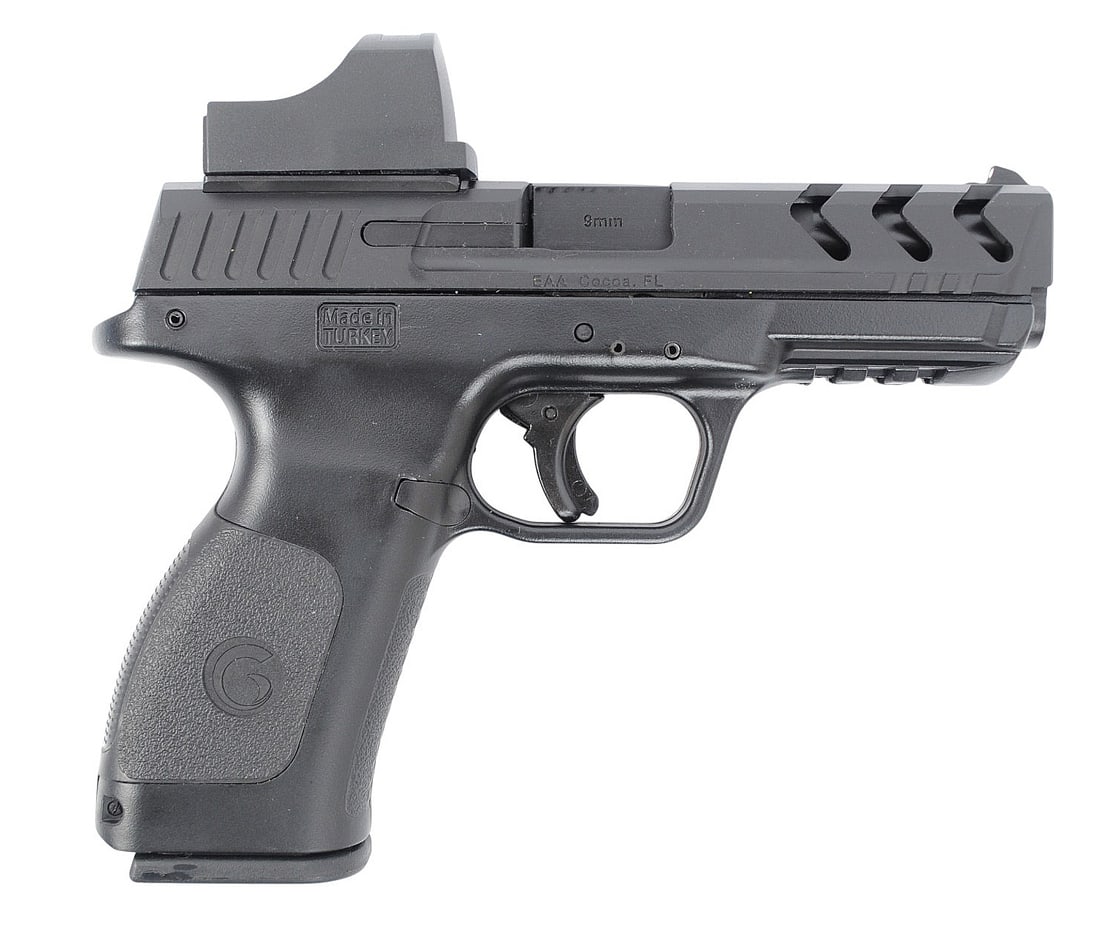 Girsan MC28 SA T 9mm Semi-auto Pistol FFL Required: T6368-21AV11608 (J4F1): A Girsan MC28 SA T 9mm Semi-auto Pistol that is in very good condition with a bright and defined bore. The action appears to function properly, and the finish shows minor usage wear. Comes with a red 