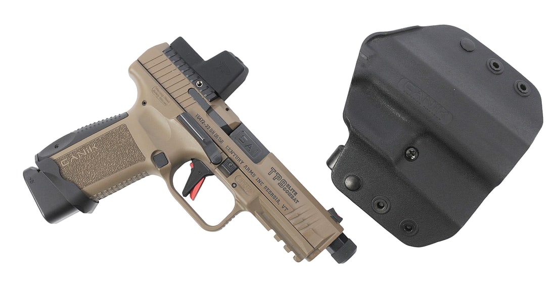 Canik TP9 Elite Combat 9mm Semi-auto Pistol FFL Required: T6472-22 BN 06158 (J4F1): A Canik TP9 Elite Combat 9mm Semi-auto Pistol that is in very good condition with a bright and defined bore. The action appears to function properly, and the finish shows light usage wear. Comes in a 