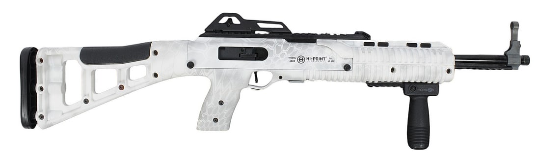 Hi-point Model 4595 .45 ACP Semi-auto Rifle FFL Required: R123960 (J4H1): A Hi-point Model 4595 .45 ACP Semi-auto Rifle that is in very good condition with a bright and defined bore. The action appears to function properly, and the finish shows minor wear with a nice