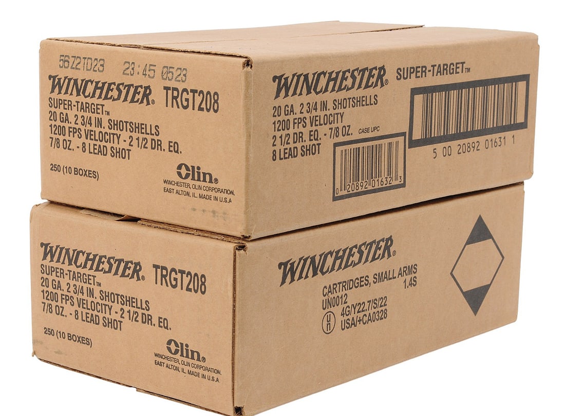 Winchester 20 Ga. Case Lot of 500 Shells (M2P): A Winchester 20 Ga. Case Lot of 500 Shells in very good condition.