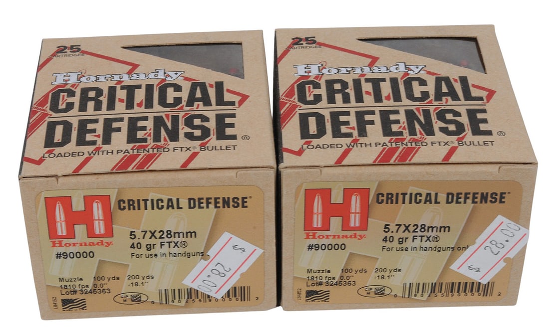 Hornady Critical Defense 5.7x28mm Lot of 50 Rds. (JGD): A Hornady Critical Defense 5.7x28mm Lot of 50 Rds. in good to very good condition.