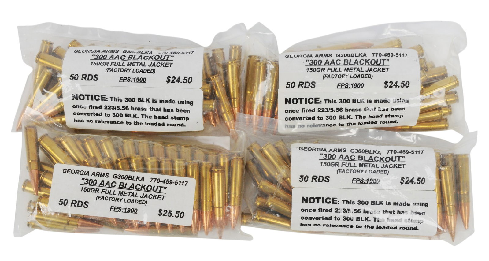Georgia Arms 300 Black Out Lot of 200 Rds. (S2F): A Georgia Arms 300 Black Out Lot of 200 Rds. in good to very good condition.