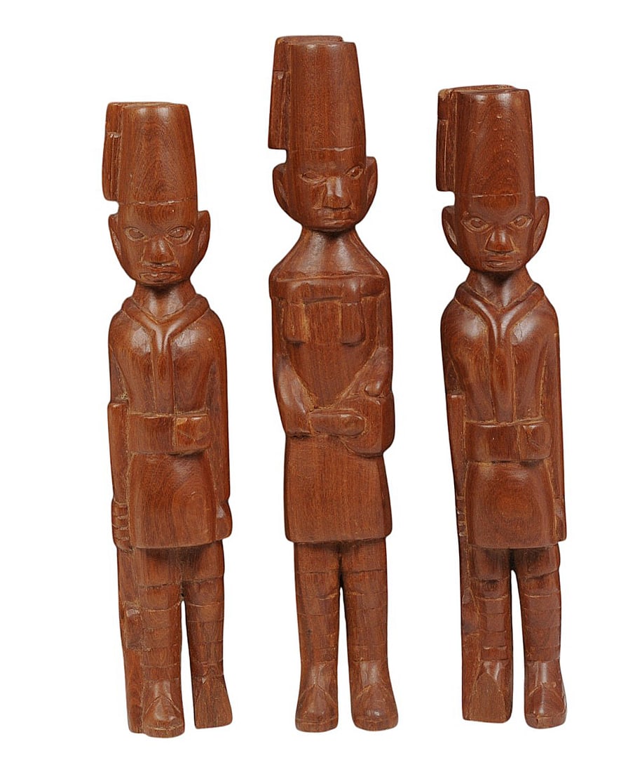 Vintage African Wooden Tribal Warrior Effigies Lot of 3 (S2M): A Vintage African Wooden Tribal Warrior Effigies Lot of 3 in good to very good condition.