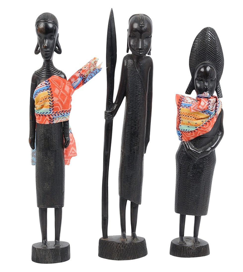 Vintage African Wooden Tribal Warrior and Tribes Woman Effigies Lot of 3 (S2M): A Vintage African Wooden Tribal Warrior and Tribes Woman Effigies Lot of 3 in good to very good condition.