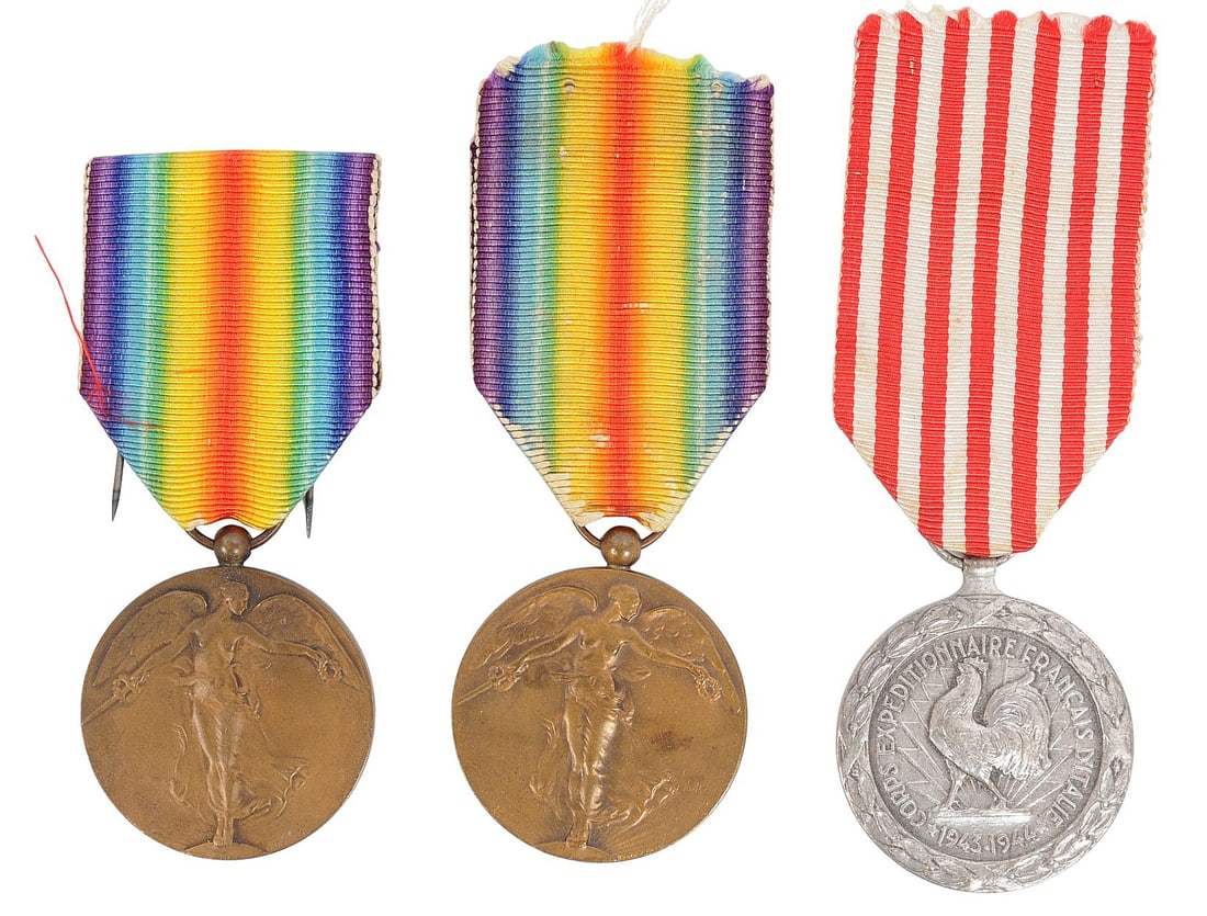 French WWII Expeditionary Corps in Italy 1943–1944 and Belgian WWI Victory Medal Lot of 3 (A) (1 of 4)