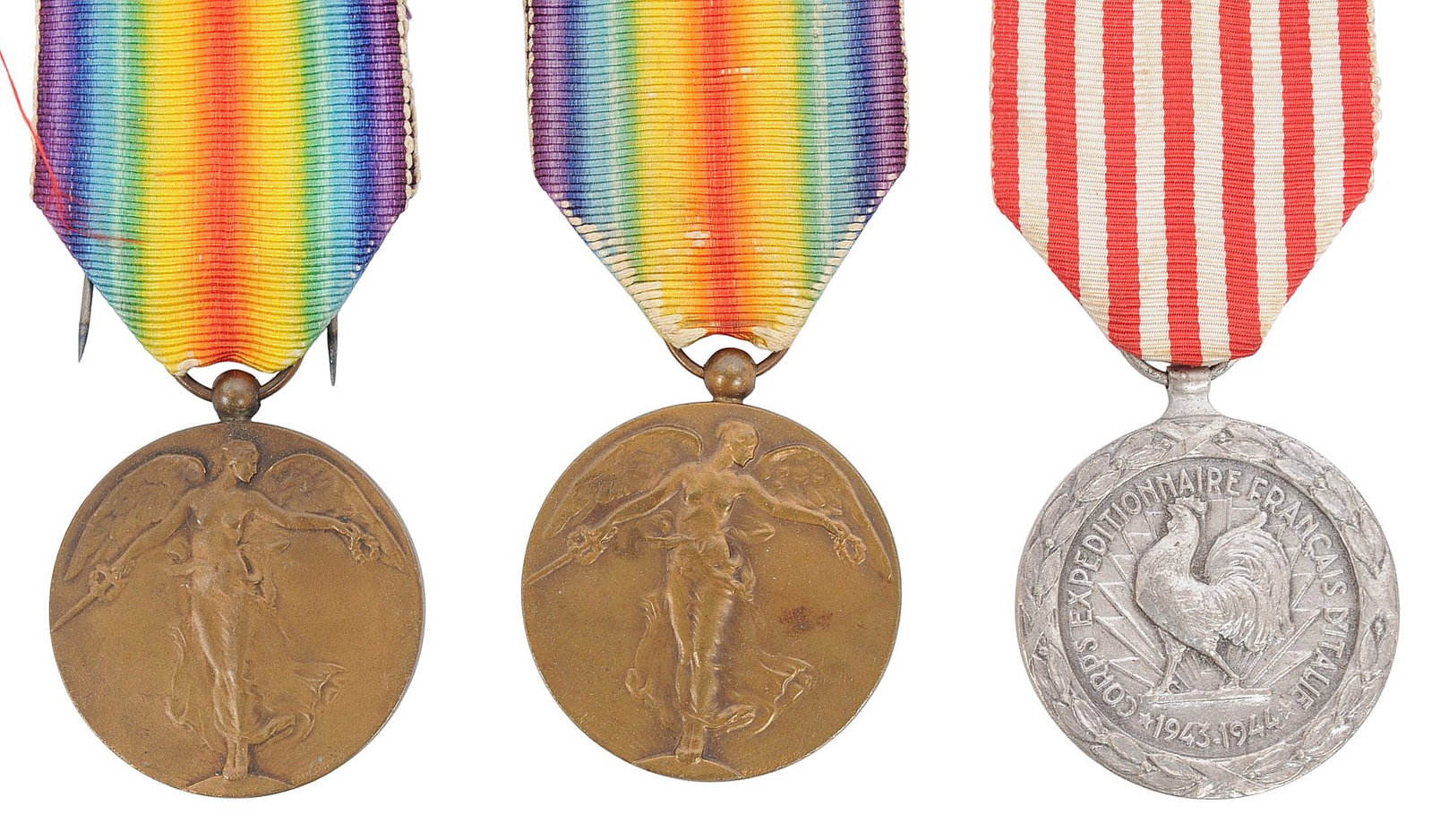 French WWII Expeditionary Corps in Italy 1943–1944 and Belgian WWI Victory Medal Lot of 3 (A) - 2