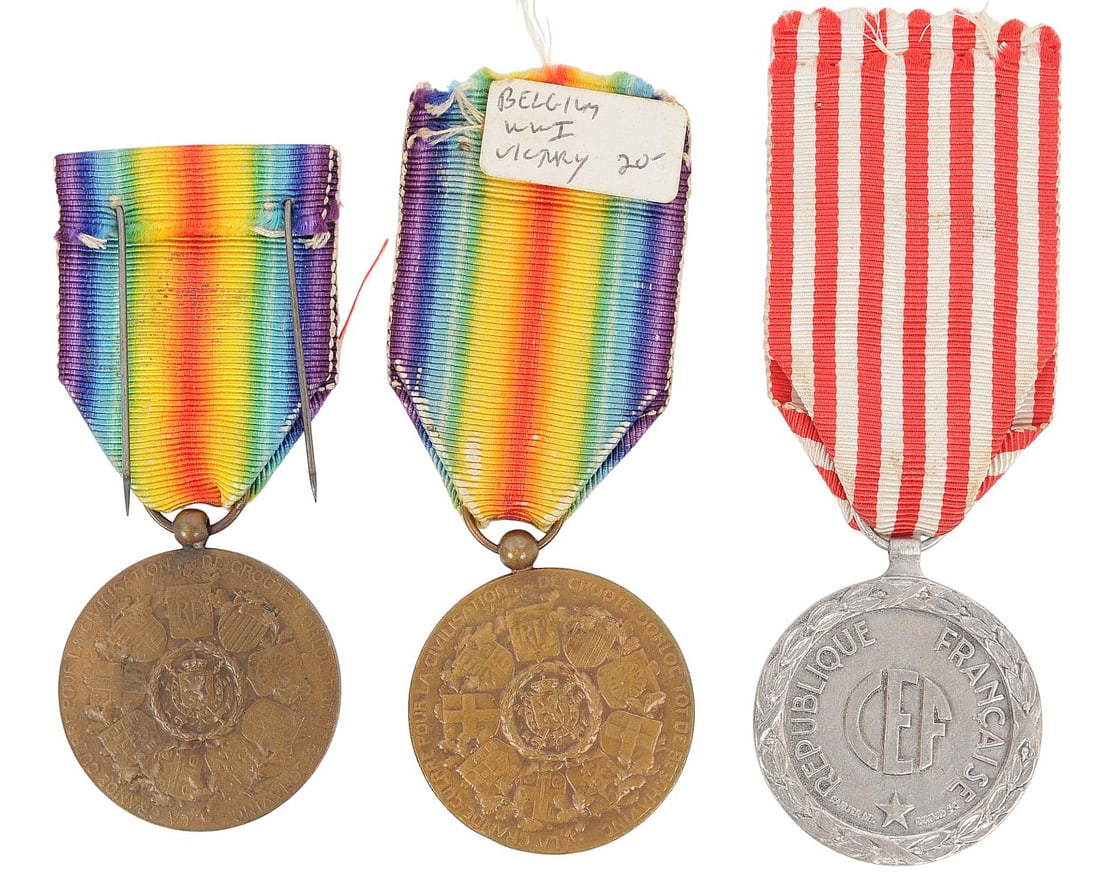 French WWII Expeditionary Corps in Italy 1943–1944 and Belgian WWI Victory Medal Lot of 3 (A) - 3