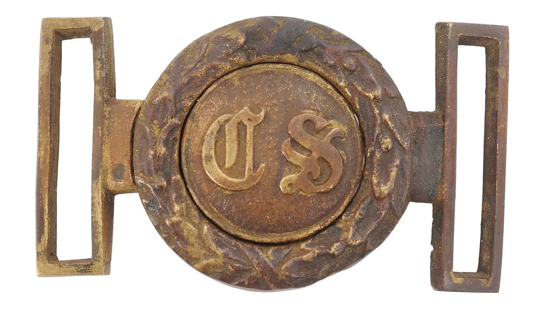 Scarce Civil War Confederate "Virginia Style" Tongue & Wreath 2 Piece Belt Buckle (J6L) (1 of 5)