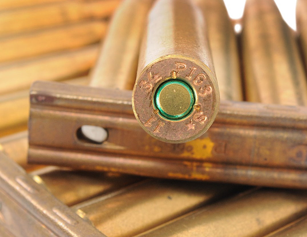 *German WWII 8mm Mauser Original Box on Stripper Clips Lot of 1365 Rds. (D3J): A *German WWII 8mm Mauser Original Box on Stripper Clips Lot of 1365 Rds. in good to very good condition with the labels spray painted black.