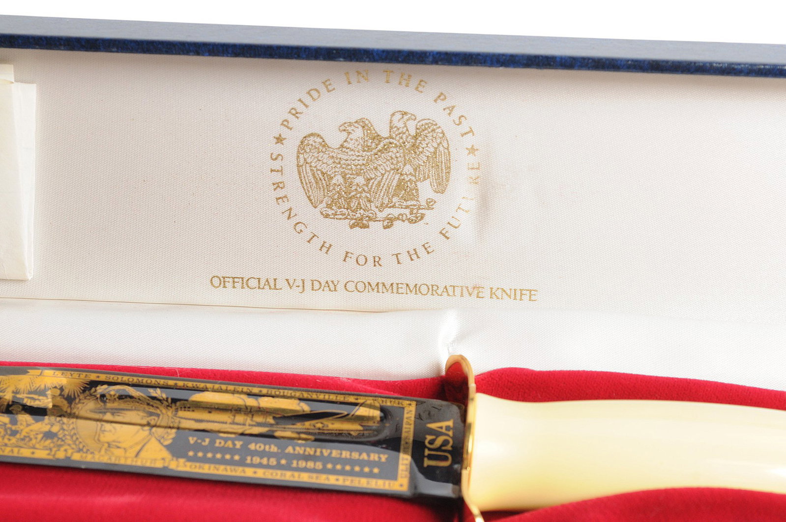 Cased Gold Color Plated Official V-J Day Commemorative Ka-Bar Fighting Knife(RDL) - 2